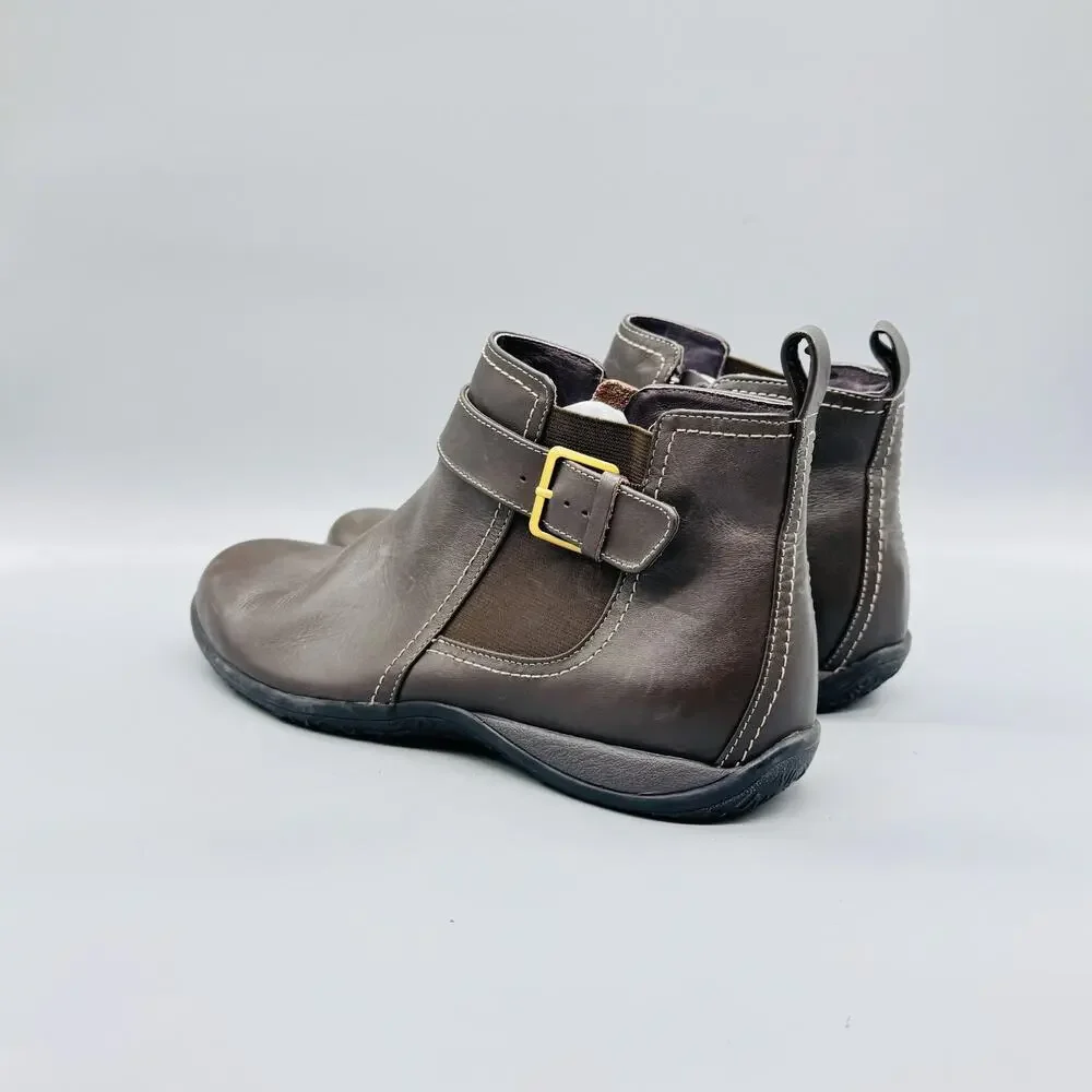 Vionic Boots Womens 10 Brown Leather Adrie Ankle Zip Buckle Flat Booties Shoes
